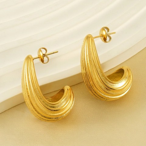 Orecchini A Cerchio A C Placcati Oro 18K Acciaio Inossidabile Geometrico Cavo Vintage Gioielli Per Donne
