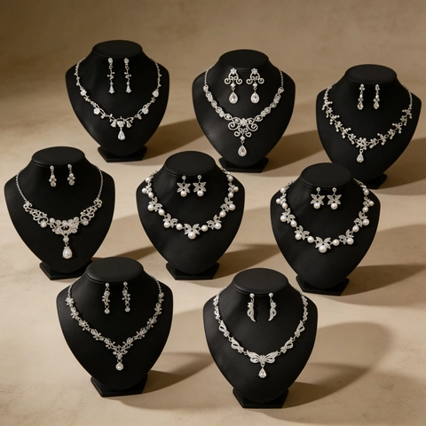 Rhinestone Necklace And Earrings Vintage Water Drop Fringe Wedding Bridal Party Luxury Sparkling Elegant Gift Jewelry Women