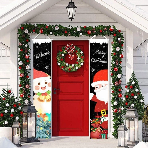 Vrolijk Kerstfeest Welcome Deurbanners Kerstman Sneeuwpop Bedrukt Polyester Weefsel Huis Veranda Outdoor Indoor Vakantie Decoratie