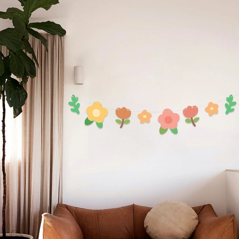 Banner Fiori Foglie Ghirlanda Cartoncino Decorazione Appesa Floreale Festa Compleanno Sfondo Asilo Ornamento Parete