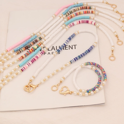 Bohemian Polymer Clay Heishi Beads Necklace With Imitation Artificial Pearl Alloy Heart Clasp Sweet Temperament Jewelry For Women