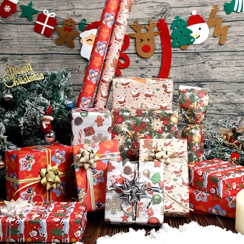 Christmas Gift Wrapping Paper Woodfree Holiday Decoration Santa Claus Snowman Pattern Festive Party Supplies Ornament