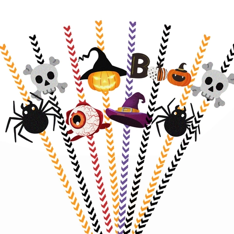 Halloween Papier Trinkhalme Dekorative Totenkopf Spinne Kürbis Einweg Partyzubehör Horror Festliche Thema Zubehör