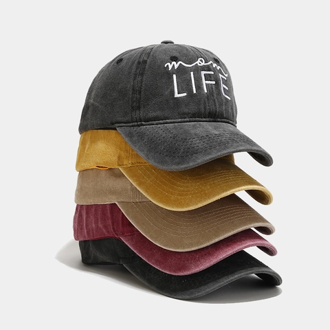 Casquette De Baseball En Coton Lavé Avec Broderie Mom Life Style Vintage Ajustable Dad Hat Pour Femmes Protection Solaire