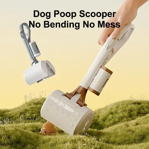 Portable Pet Poop Scooper ABS Plastic Long Handle Integrated Waste Bag Dispenser Dog Waste Picker Cleaning Tool Jaw Design