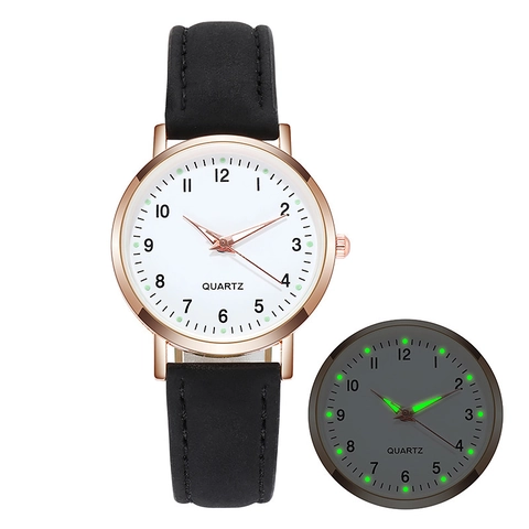 Women Luminous Quartz Watch Vintage Matte Leather Strap Alloy Case Arabic Numerals Analog Display Casual Wristwatch