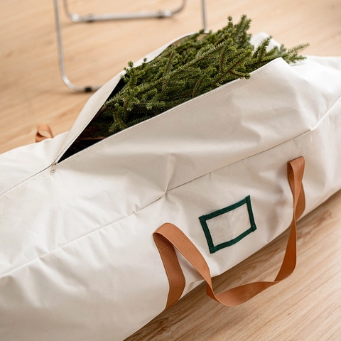 Large Capacity Christmas Tree Storage Bag Heavy Duty Waterproof Oxford Cloth Beige Organizer With Handle Label Window