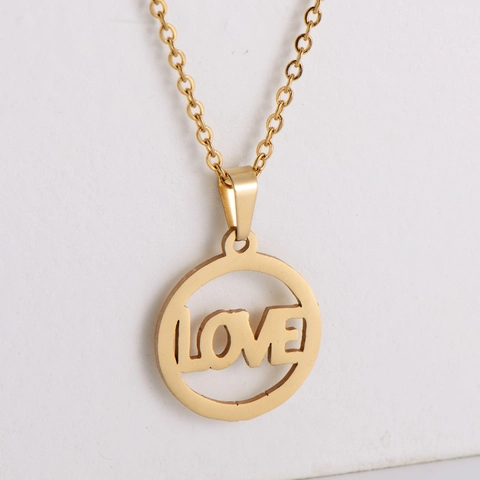 18K Vergoldet 316L Edelstahl Hohl Rund LOVE Brief Anhänger Halskette Und Ohrringe Für Frauen Einfach Romantisch
