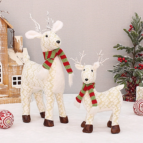 Weihnachts Rentier Ornament Schneeflocke Stoff Elch Figur Mit Strickschal Für Feiertage Desktop Haus Deko Festlich
