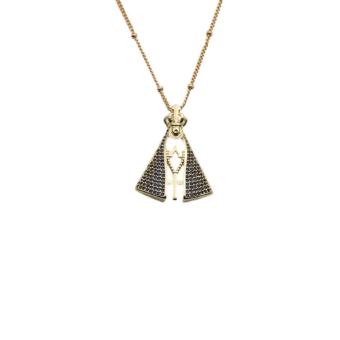 Collana Con Pendente Religioso Vergine Maria In Rame Placcato Oro Con Zircone Corona Croce Gioielli Di Moda Per Donna