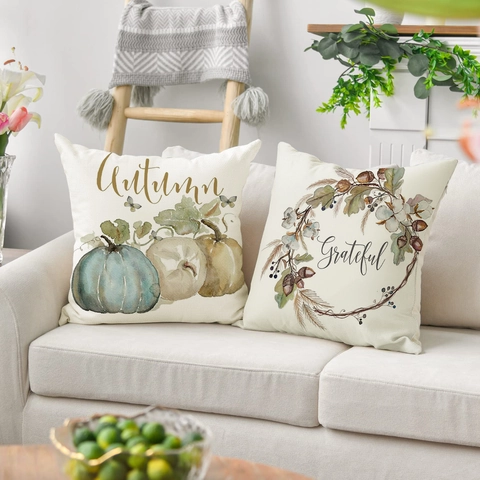 Herbst Kürbis Kissenbezüge Dekorative Leinen Polyester Erntedankfest Ernte Kissenhüllen Für Zuhause Sofa Couch Deko