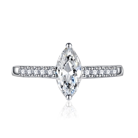 Elegant Marquise Cut Gemstone Adjustable Copper Ring For Women Fashion Rhinestone Inlaid Open Finger Ring Jewelry Party Gift