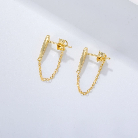 Orecchini A Lobo Teardrop Perno Argento 925 Micro Pavé Zircone Bianco Nappa A Catena Design Di Nicchia Donna