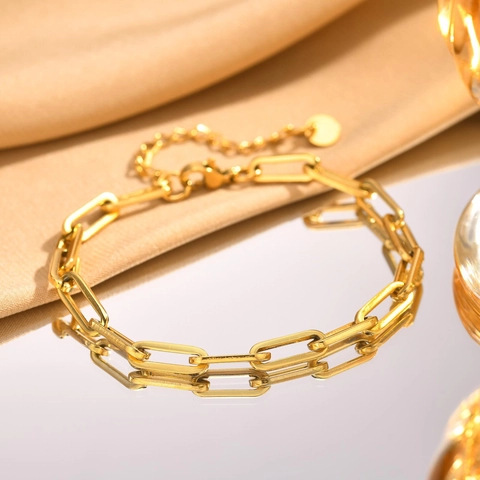 Bracciale da Uomo in Acciaio Inossidabile Minimalista Catena a Graffetta Maglia Rettangolare Geometrica Regolabile Regalo