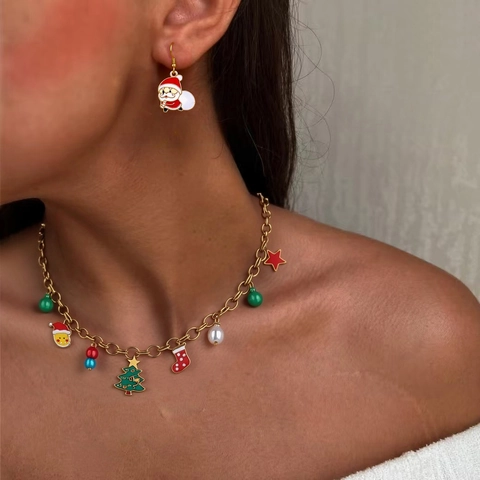 Christmas Enamel Alloy Earrings For Women Festive Santa Claus Christmas Tree Reindeer Rhinestone Drop Dangle Earrings Holiday Jewelry Gift