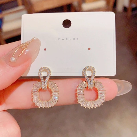 Orecchini a Bottone Quadrati in Zirconia Minimalisti per Donna Con Perno in Argento Sterling 925 Placcati in Oro 14K Gioielli Geometrici