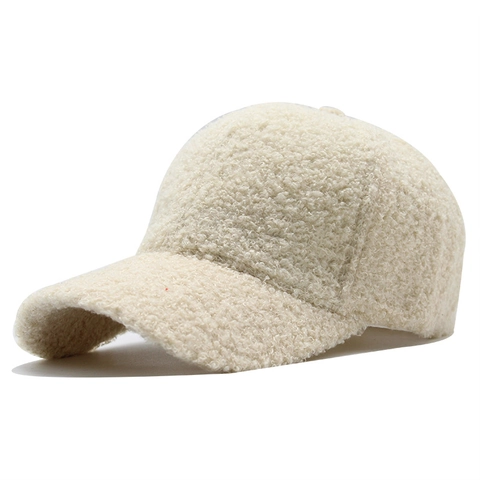 Casquette De Baseball En Laine D'agneau Chaude Hiver Ajustable Couleur Unie Décontractée Unisexe