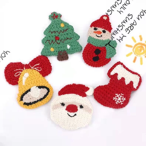 Christmas Hair Clips Knitted Yarn Santa Snowman Reindeer Tree Bell Socks BB Hairpins Handmade Winter Holiday Accessory