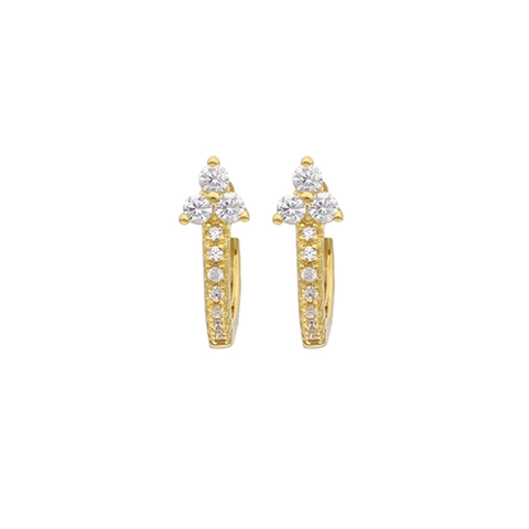 Pendientes Huggie Hoop Cobre Bañado En Oro Circonita Incrustada Espiga De Trigo Hoja Geométrica Moda Para Mujeres