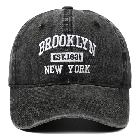 Brooklyn Embroidered Baseball Cap Washed Cotton Vintage Distressed Adjustable Outdoor Sport Sun Hat Unisex
