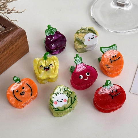 Pinza Para El Pelo Verduras Linda Acetato Forma Dibujos Animados Mini Kawaii Horquilla Agarre Cabello Mujeres Niñas