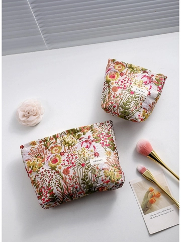 Vintage Floral Jacquard Makeup Bag Portable Cosmetic Travel Storage Pouch Retro Canvas Zipper Organizer For Women