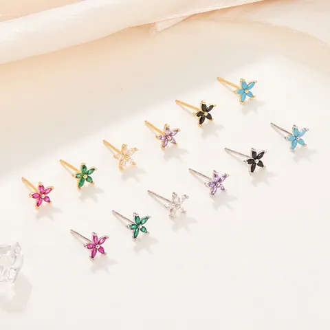 Flower Stud Earrings With 925 Sterling Silver Earring Post Colorful Marquise Zirconia Floral Elegant Jewelry For Women