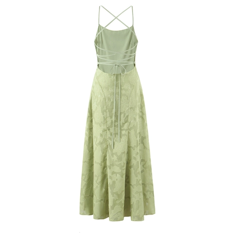 Abito Maxi In Jacquard Floreale Con Spalline Sottili Schiena Scoperta Incrociata Senza Maniche Festa Per Donne