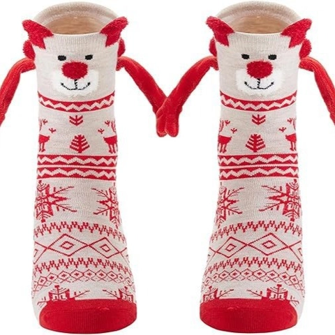 Magnetic Hand Holding Couple Socks Novelty 3D Arm Cartoon Christmas Reindeer Snowman Halloween Mid Tube Casual Soft