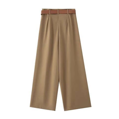 Damen Weite Hose Mit Hoher Taille Und Gürtel Satin Optik Elegante Gerade Hose Lässige Polyester Hose