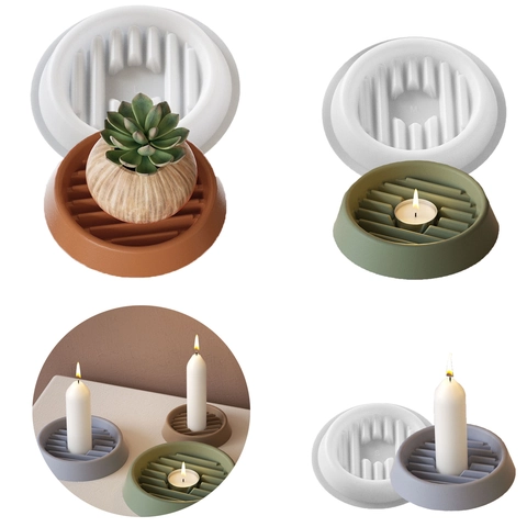 Round Striped Drainage Tray Silicone Mold For DIY Candle Holder Coaster Resin Casting Craft Supplies