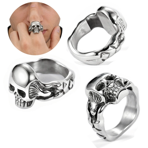 Anello Teschio Retrò Acciaio Inossidabile Intagliato Stile Punk Gotico Biker Gioielli Per Uomini