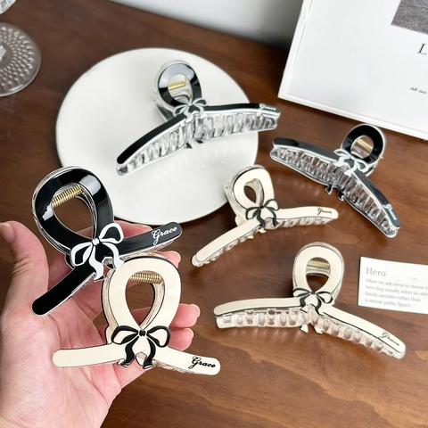 Pinza Para El Cabello Con Lazo Resina Acetato Clip De Tiburón Grande Soporte Para Cola De Cavallo Para Mujeres Elegante Grace Letra
