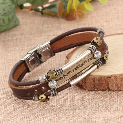 Bracciale In Pelle Multistrato Con Citazione Ispiratrice Incisa In Vera Pelle Di Vacchetta Lega Gioielli Retro Punk