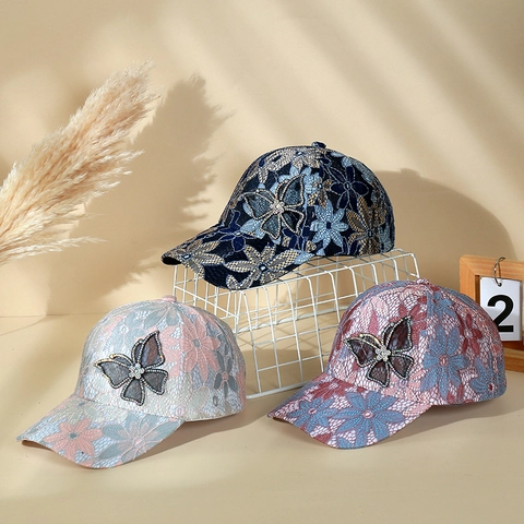 Cappello Da Baseball In Pizzo Floreale Da Donna Farfalla Con Strass Mesh Traspirante Berretto Da Sole Regolabile Cotone