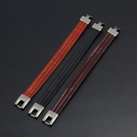 Men Double Layer Genuine Leather Bracelet Vintage Alloy Buckle Punk Harajuku Style Street Fashion Wristband