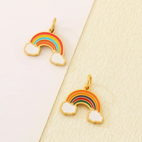 Rainbow Cloud Charms Stainless Steel Enamel Gold Plated DIY Jewelry Making Accessories For Earrings Bracelets Necklaces Colorful Hip Hop Style