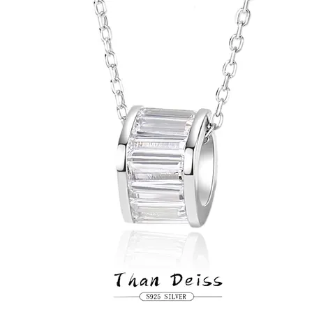 925 Sterling Silver Necklace With Baguette Cut Cubic Zirconia Cylinder Square Sugar Pendant For Women Minimalist Sweet