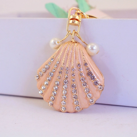 Portachiavi Dolce a Forma di Conchiglia in Smalto Con Strass Lega di Zinco Perla Artificiale Ciondolo da Borsa Per Donna Accessori
