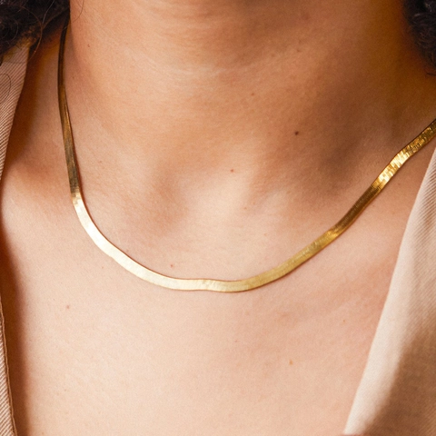 Minimalist Stainless Steel Flat Snake Chain Necklace For Women Gold Silver Plated Herringbone Blade Chain Fashion Jewelry