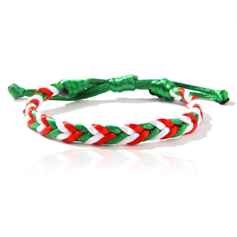 Gewebtes Seil Armband Rot Grün Weiß Geflochtene Kordel Verstellbar Weihnachten Feiertag Schmuck Für Damen Handgefertigt
