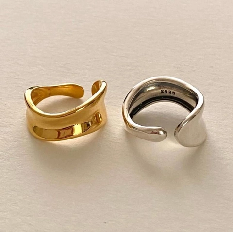 Irregular Wave Ring 925 Sterling Silver Minimalist Liquid Metal Texture Adjustable Open Design Niche Style Jewelry Women
