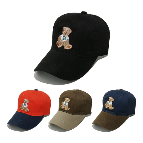 Cappello Da Baseball In Cotone Orso Ricamato Protezione Solare Regolabile Stile Preppy Outdoor