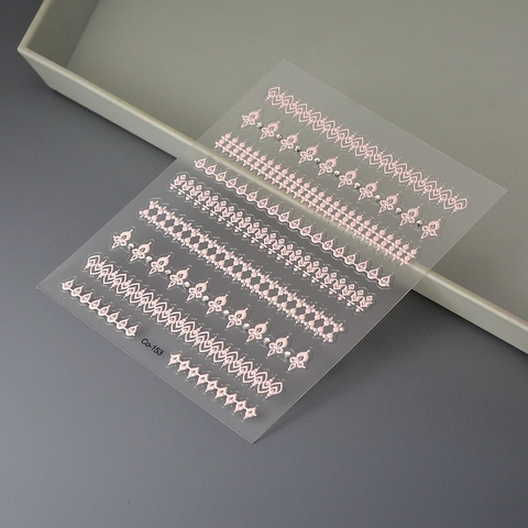 5D Embossed Nail Art Stickers Pink Lace Floral Pattern Rhinestone Decorative Self Adhesive Waterproof Manicure Decals
