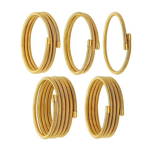 Minimalist Stainless Steel Spiral Bangle For Women Personality Hip Hop Multi Layer Spring Cuff Bracelet Gold Silver Fashion Jewelry