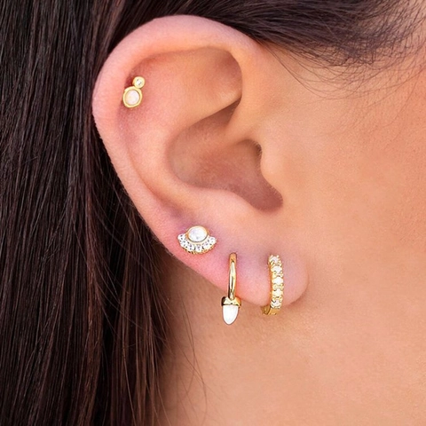 Orecchini A Lobo Con Opale E Zircone Con Perno In Argento Sterling 925 Base In Rame Stile Coreano Per Donne