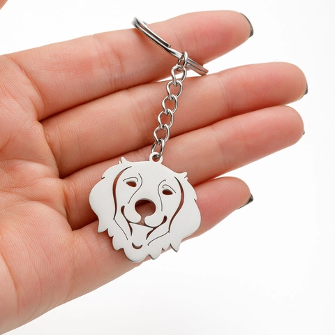Llavero Minimalista de Acero Inoxidable Hueco con Cabeza de Perro Colgante de Mascota Golden Retriever Labrador para Llaves Mujer Hombre Joyería Regalo