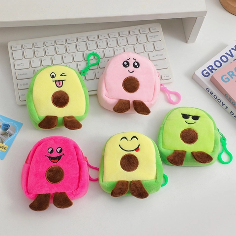 Avocado Coin Purse Plush Cartoon Fruit Shape Keychain Hook Zipper Mini Storage Wallet For Headphones Cards Kawaii Cute