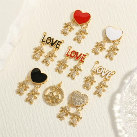 Boy Girl Figures Pendants 18K Gold Plated Copper Zircon Studded DIY Jewelry Making LOVE Heart Charms For Necklaces Bracelets