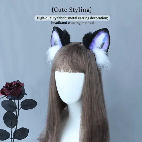 Handgefertigter Plüsch Tierohren Haarreif Mit Metallringen Kunstpelz Ragdoll Katze Fuchs Ohren Für Cosplay Party Lolita